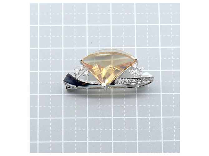 Autre Marque Spilla in oro bianco Au750, citrino e diamante Argento - vista 5