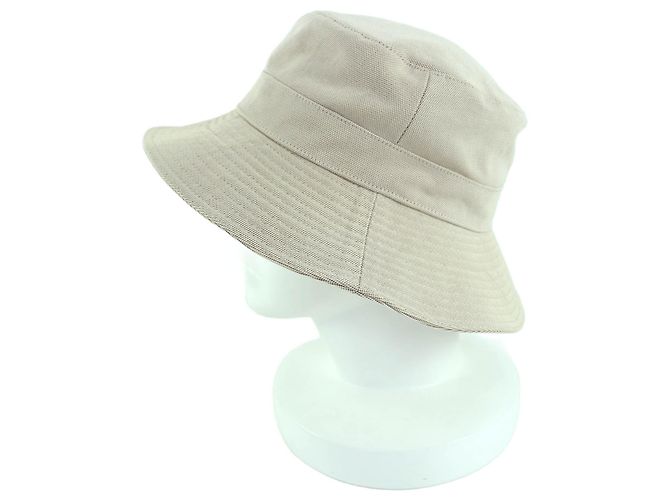 Cappello bucket in pelle e cotone Hermès 56 Beige - vista 3