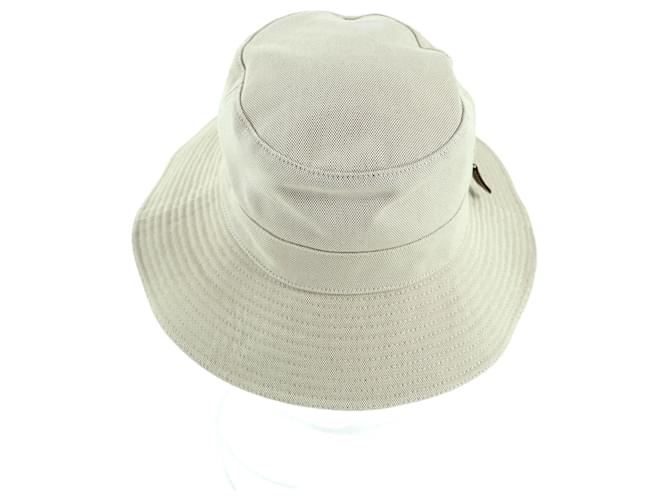 Cappello bucket in pelle e cotone Hermès 56 Beige - vista 4