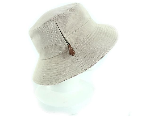 Cappello bucket in pelle e cotone Hermès 56 Beige - vista 5