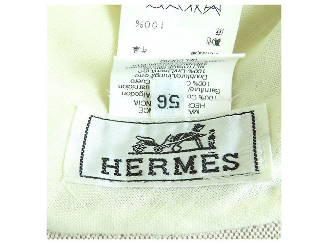 Cappello bucket in pelle e cotone Hermès 56 Beige - vista 8