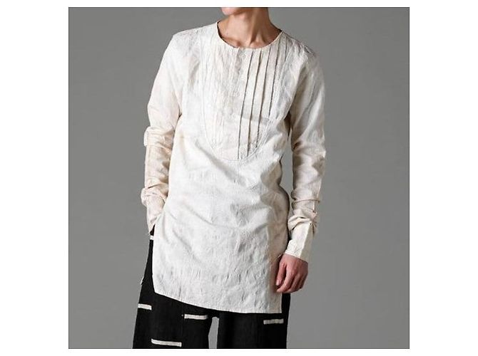 Autre Marque Camisa OLUBIYI THOMAS con pechera plisada de algodón y rayón Blanco Blanco roto - vista 3