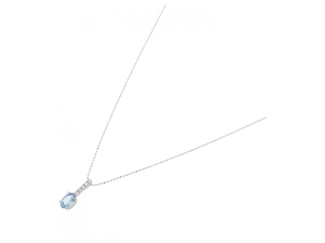 Autre Marque Au750 Weißgold Aquamarin Diamant Halskette Silber - Ansicht 2