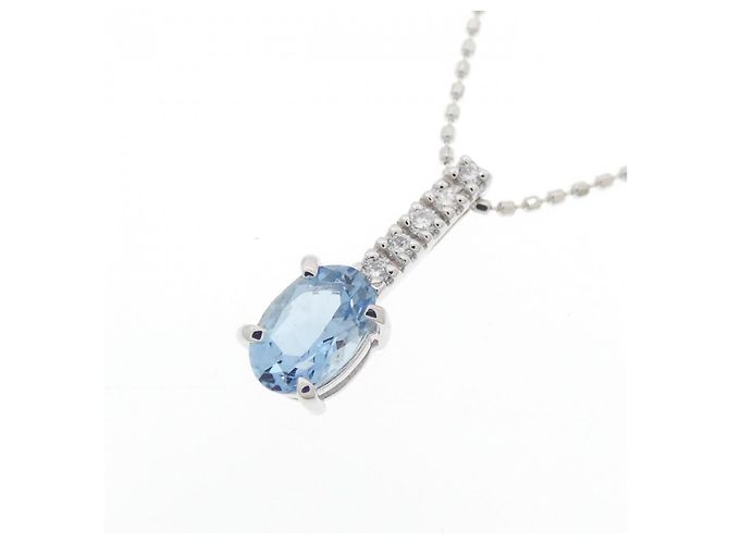 Autre Marque Au750 Weißgold Aquamarin Diamant Halskette Silber - Ansicht 3