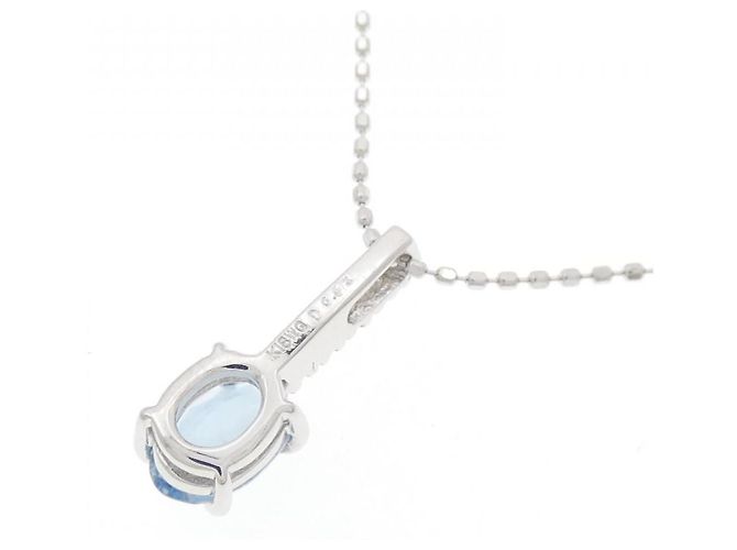 Autre Marque Au750 Weißgold Aquamarin Diamant Halskette Silber - Ansicht 4