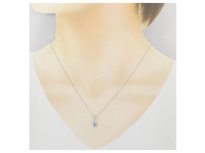 Autre Marque Au750 Weißgold Aquamarin Diamant Halskette Silber - Ansicht 6