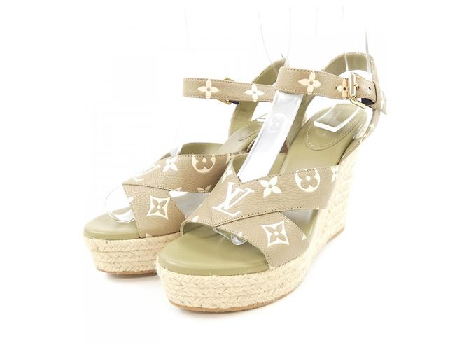 Sandali Espadrille Starboard in pelle Louis Vuitton Verde Cachi - vista 3