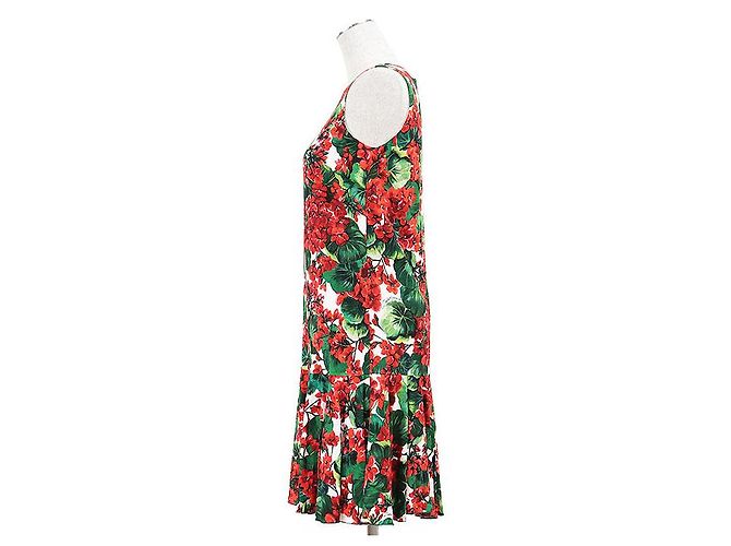 Dolce & Gabbana Vestido de micro crepé elástico con estampado floral Dolce&Gabbana Blanco Roja Verde - vista 13
