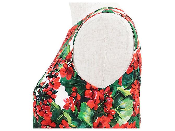 Dolce & Gabbana Vestido de micro crepé elástico con estampado floral Dolce&Gabbana Blanco Roja Verde - vista 14