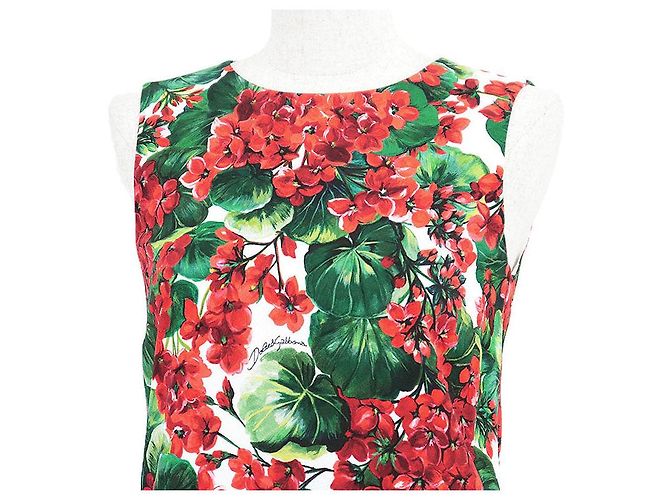 Dolce & Gabbana Vestido de micro crepé elástico con estampado floral Dolce&Gabbana Blanco Roja Verde - vista 2