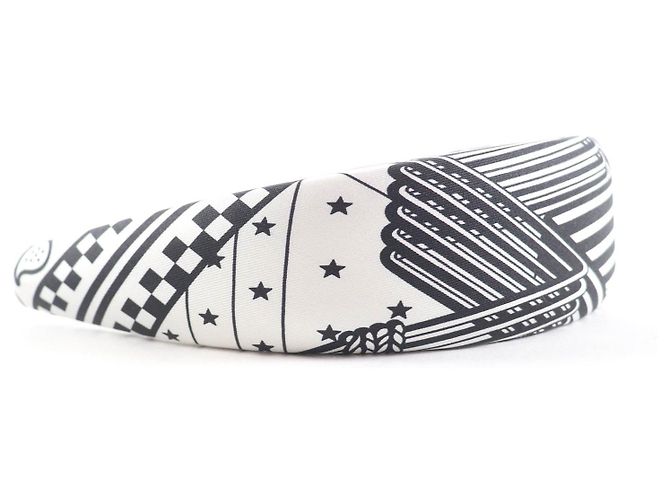 Hermès Fascia per capelli in seta con motivo zigzag Hermes Bianco - vista 4