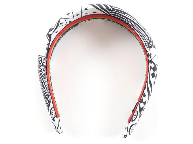 Hermès Fascia per capelli in seta con motivo zigzag Hermes Bianco - vista 5
