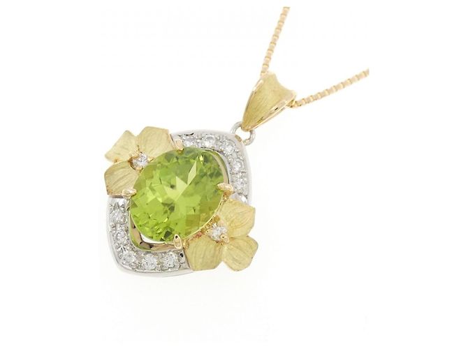 Autre Marque Collana Fiore Peridoto Pt900 K18YG Verde - vista 3