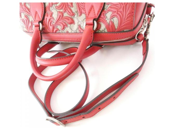 Borsa Gucci 409529 GG Supreme tela e pelle rosso beige - vista 5