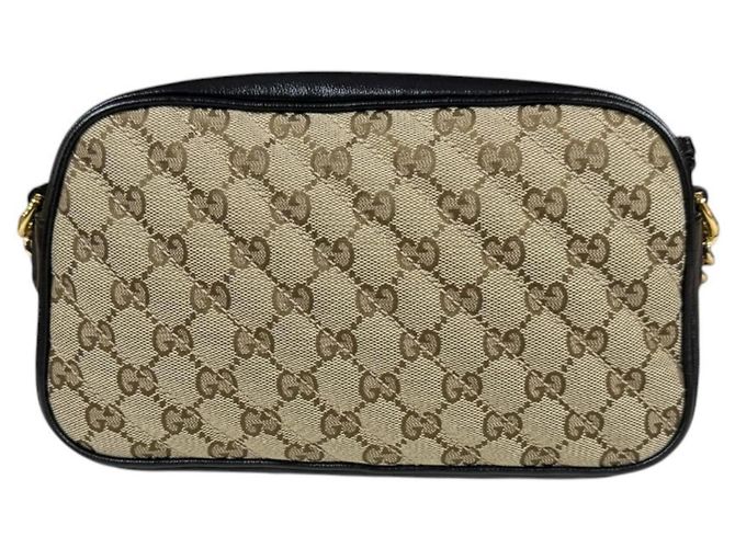 Borsa a Spalla Gucci GG Marmont Nero Beige - vista 3