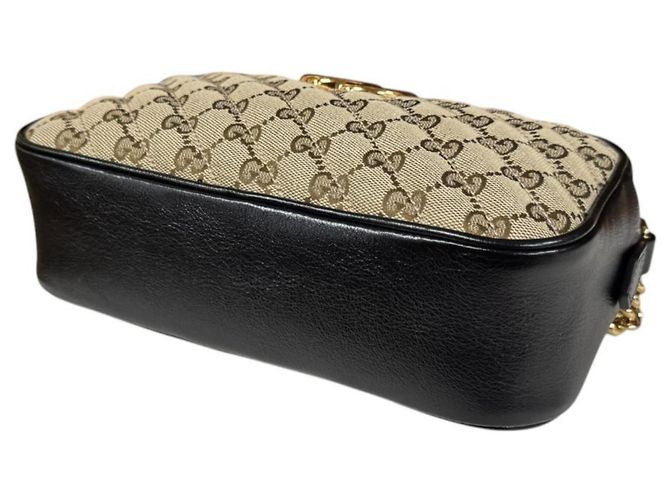 Borsa a Spalla Gucci GG Marmont Nero Beige - vista 5