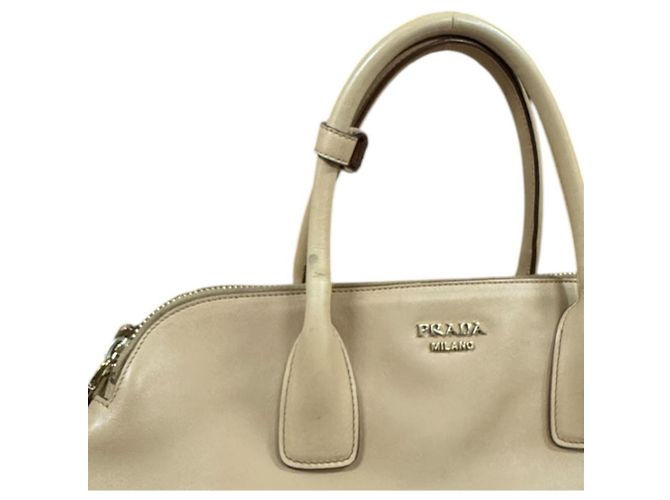 Borsa a mano in pelle beige Prada - vista 14