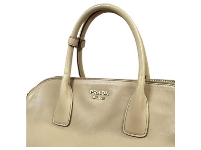 Borsa a mano in pelle beige Prada - vista 15
