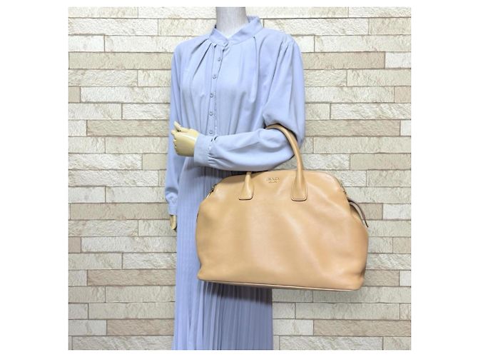 Borsa a mano in pelle beige Prada - vista 2