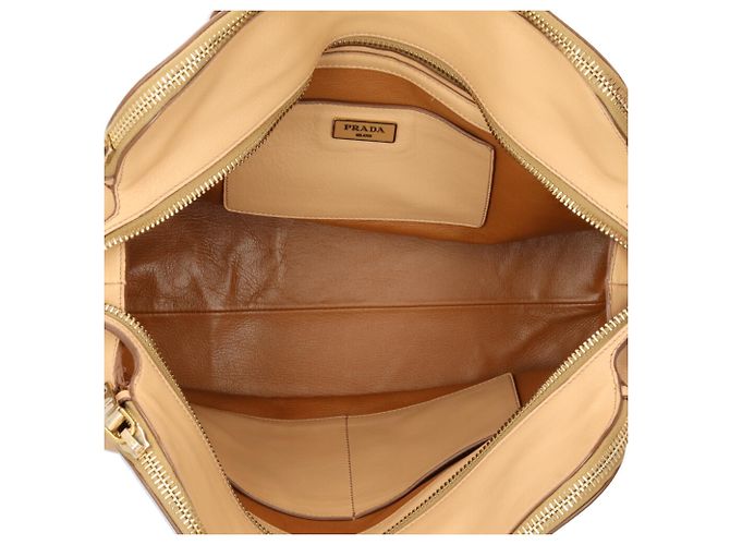 Borsa a mano in pelle beige Prada - vista 7