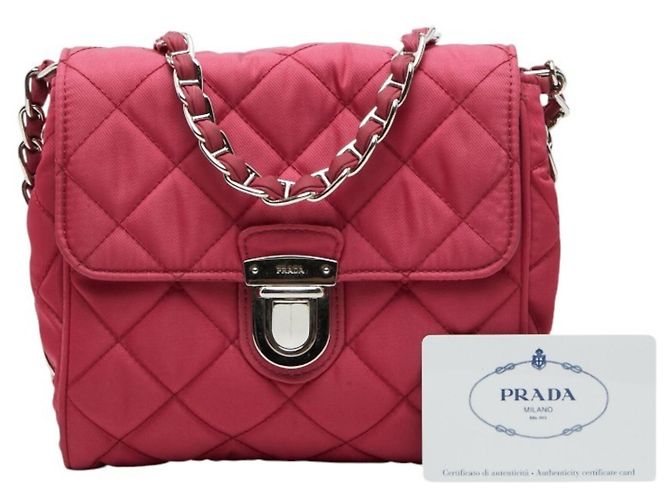 Sac bandoulière à chaîne matelassé Prada Tessuto Impunto Rose - vue 11