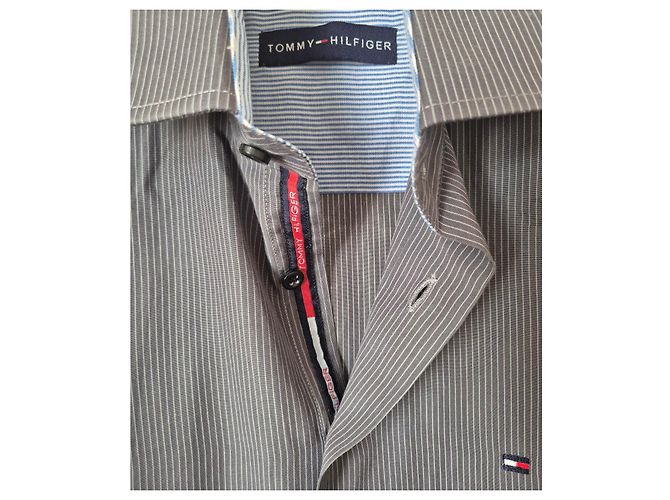 Camicia Tommy Hilfiger Uomo a Righe Grigia - Maniche Corte Grigio - vista 3