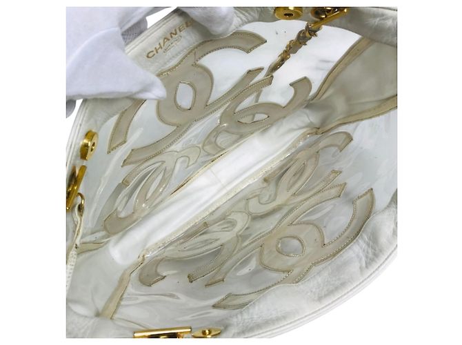 Borsa Tote a Spalla Chanel Vintage CC Coco Mark Logo Bianco - vista 13