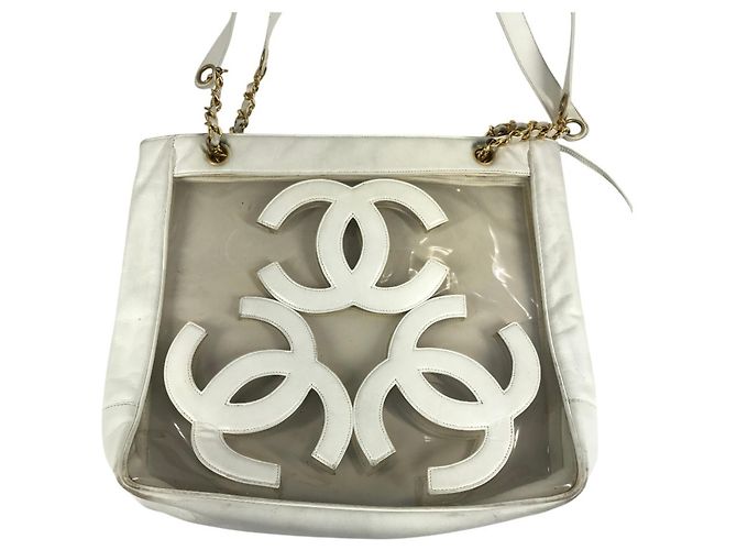 Borsa Tote a Spalla Chanel Vintage CC Coco Mark Logo Bianco - vista 2
