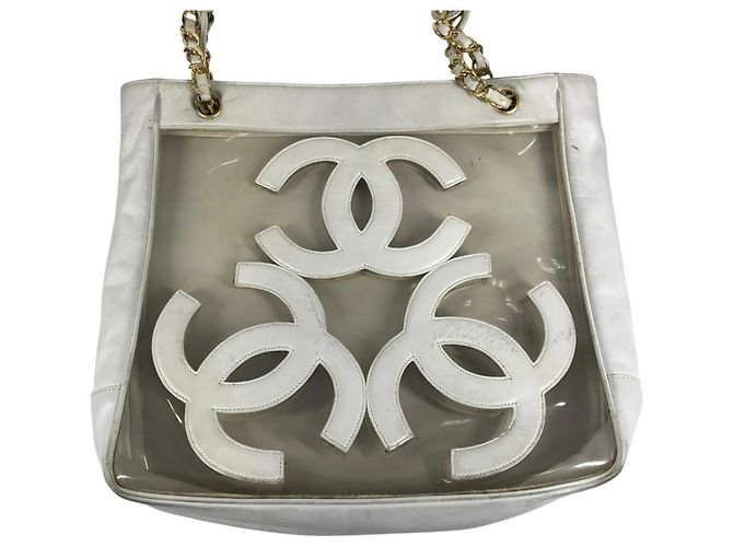 Borsa Tote a Spalla Chanel Vintage CC Coco Mark Logo Bianco - vista 3