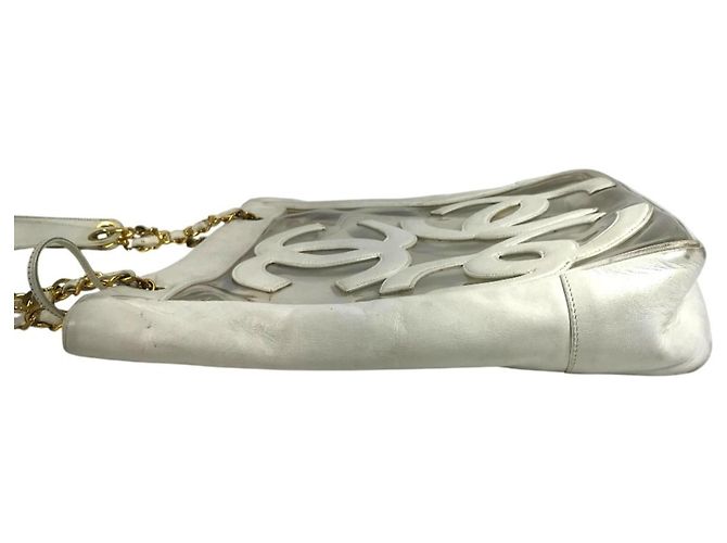 Borsa Tote a Spalla Chanel Vintage CC Coco Mark Logo Bianco - vista 4