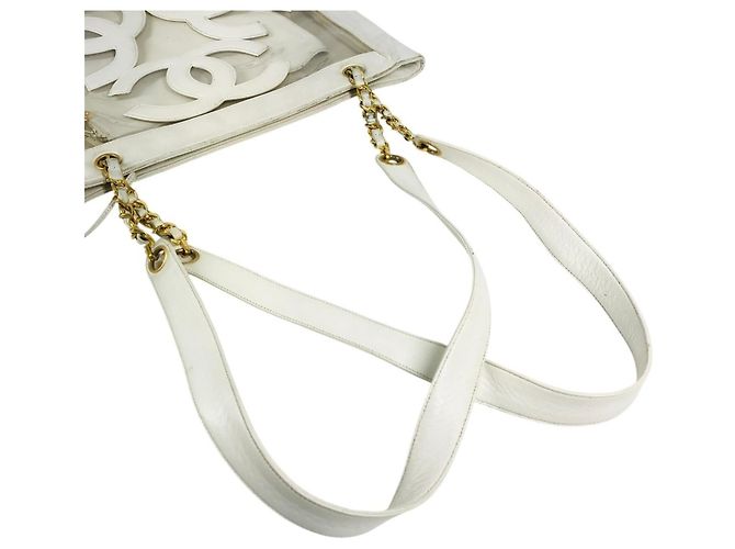 Borsa Tote a Spalla Chanel Vintage CC Coco Mark Logo Bianco - vista 9