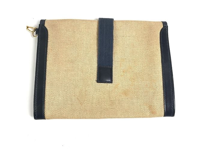 Hermès Hermes Vintage Sacoche Tasche Beige Marineblau - Ansicht 13