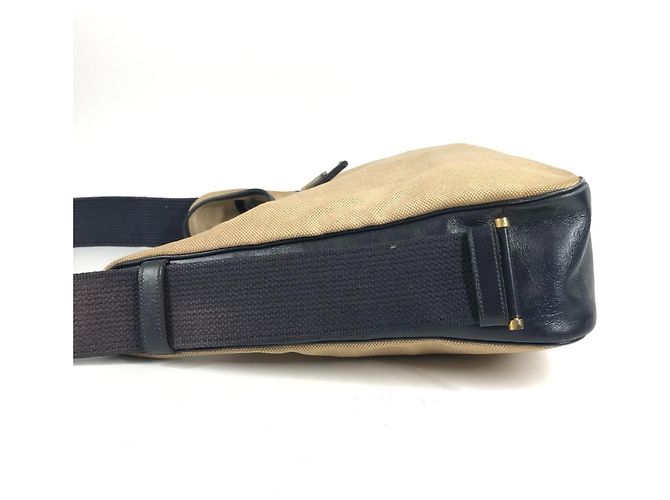 Hermès Hermes Vintage Sacoche Tasche Beige Marineblau - Ansicht 5