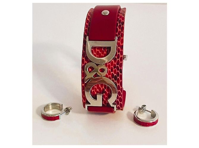 Parure Dolce & Gabbana Bracciale e Orecchini Pelle Rossa Rosso - vista 17