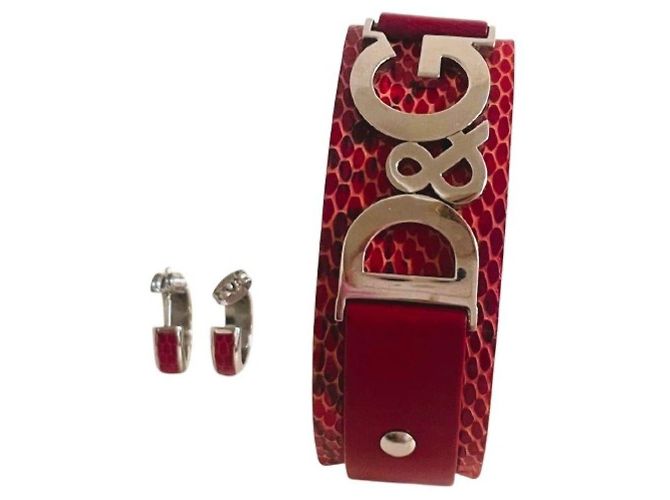 Parure Dolce & Gabbana Bracciale e Orecchini Pelle Rossa Rosso - vista 2