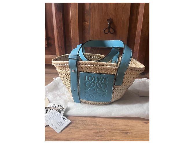 Loewe Paula's Ibiza Borsa Cesta Piccola Beige Blu chiaro - vista 2
