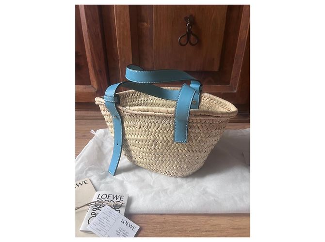 Loewe Paula's Ibiza Borsa Cesta Piccola Beige Blu chiaro - vista 3