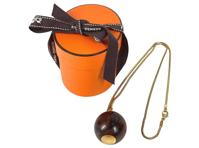 Hermès Collana con catena a sfere in legno marrone e oro Hermes D'oro - vista 11