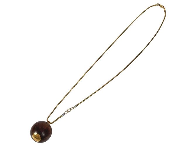 Hermès Collana con catena a sfere in legno marrone e oro Hermes D'oro - vista 2
