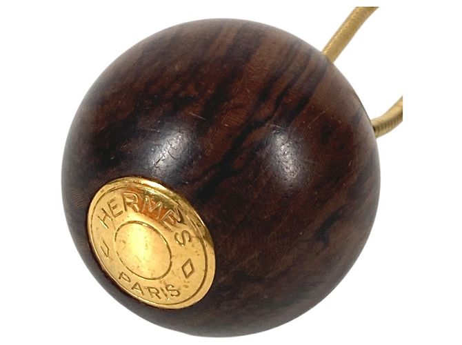 Hermès Collana con catena a sfere in legno marrone e oro Hermes D'oro - vista 3