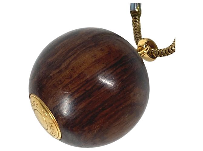 Hermès Collana con catena a sfere in legno marrone e oro Hermes D'oro - vista 4
