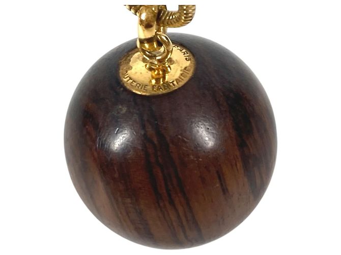 Hermès Collana con catena a sfere in legno marrone e oro Hermes D'oro - vista 5