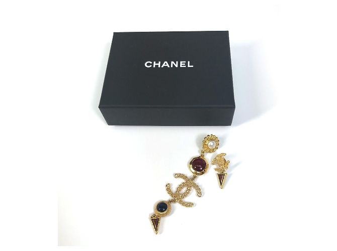 Orecchini Chanel CC Coco Mark Color Stone Faux Pearl Multicolore D'oro - vista 7