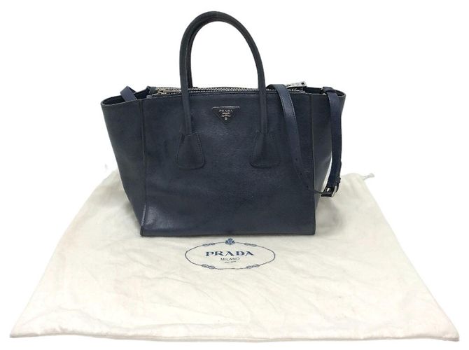PRADA B2625M Vitello Daino Borsa Tote 2-Way Blu - vista 18