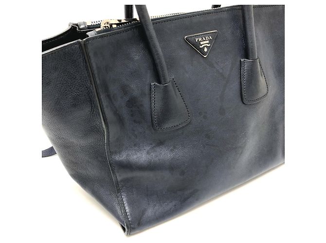 PRADA B2625M Vitello Daino Borsa Tote 2-Way Blu - vista 9