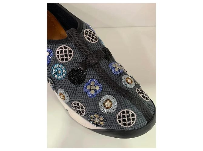 Sneakers Dior Fusion in mesh grigio con perle e cristalli Blu navy - vista 2