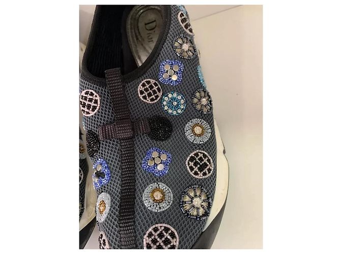 Sneakers Dior Fusion in mesh grigio con perle e cristalli Blu navy - vista 4