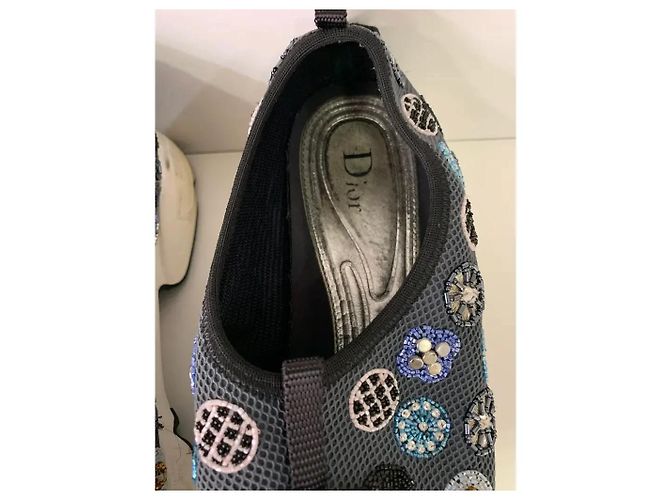 Sneakers Dior Fusion in mesh grigio con perle e cristalli Blu navy - vista 5