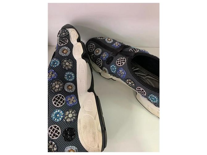 Sneakers Dior Fusion in mesh grigio con perle e cristalli Blu navy - vista 7