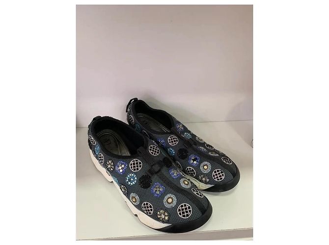 Sneakers Dior Fusion in mesh grigio con perle e cristalli Blu navy - vista 8